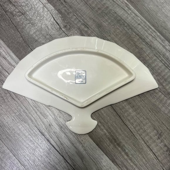 𝅺VINTAGE Bird Branch Floral Fan White Porcelain Trinket Tray Jay Fine China - Picture 3 of 5